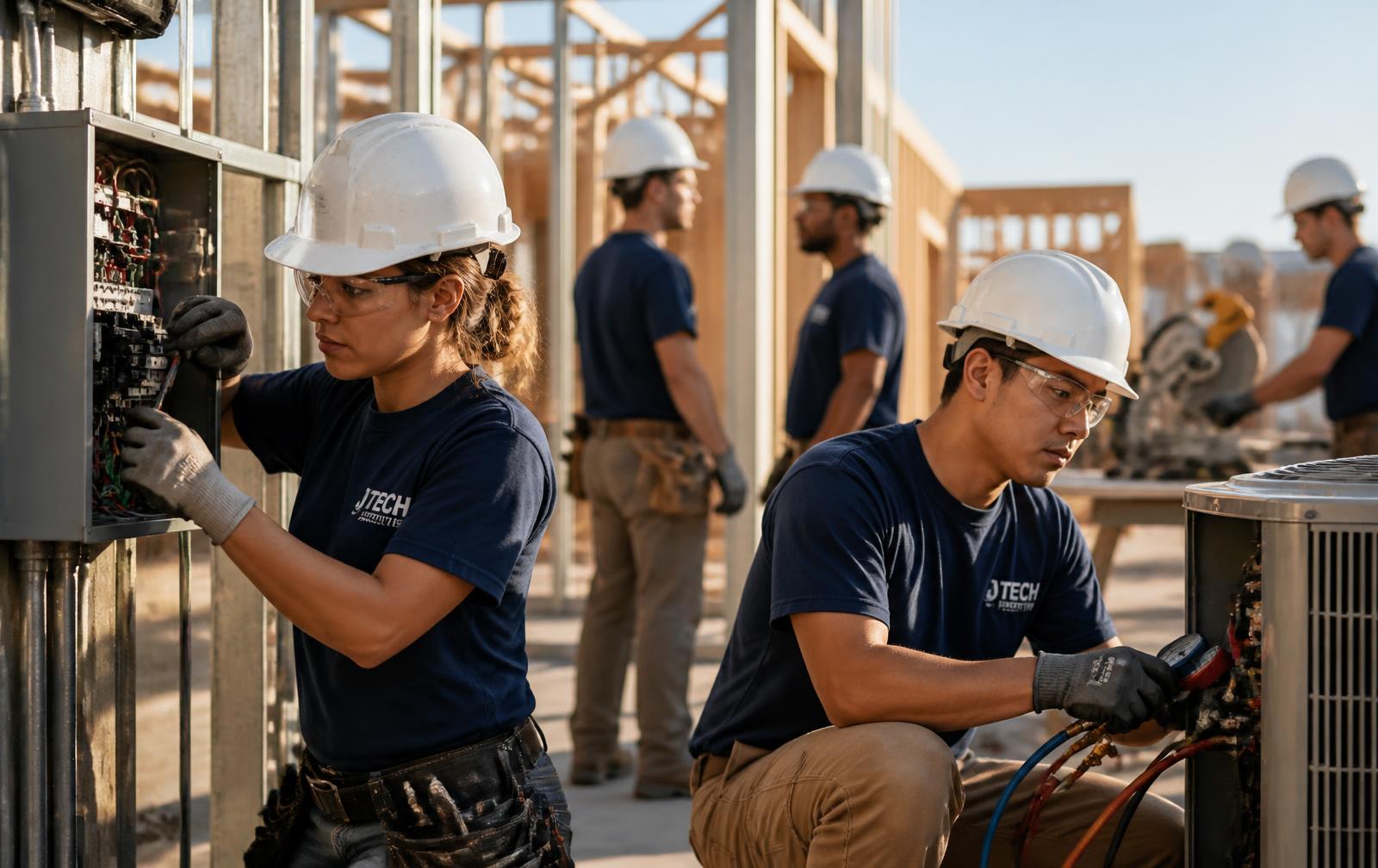 Trades apprentices working on a construction site